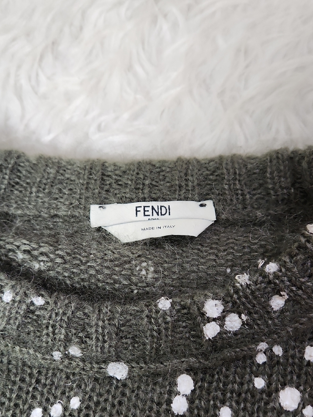 Fendi Mohair Silk Sweater Mockneck Crewneck - Army Green & White - Small - Picture 7 of 9